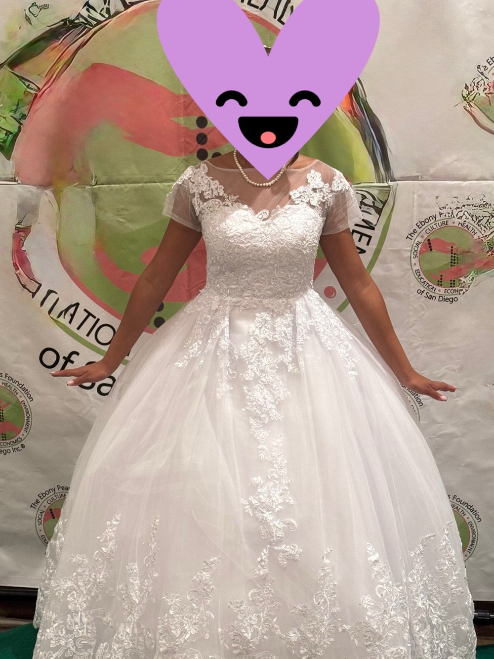 White Lace Ball Gown Wedding Dress with Cap Sleeves